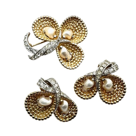 Vintage Marcel Boucher Baby Teeth Gold tone Brooch Pin Clip Earrings Signed - Picture 1 of 7